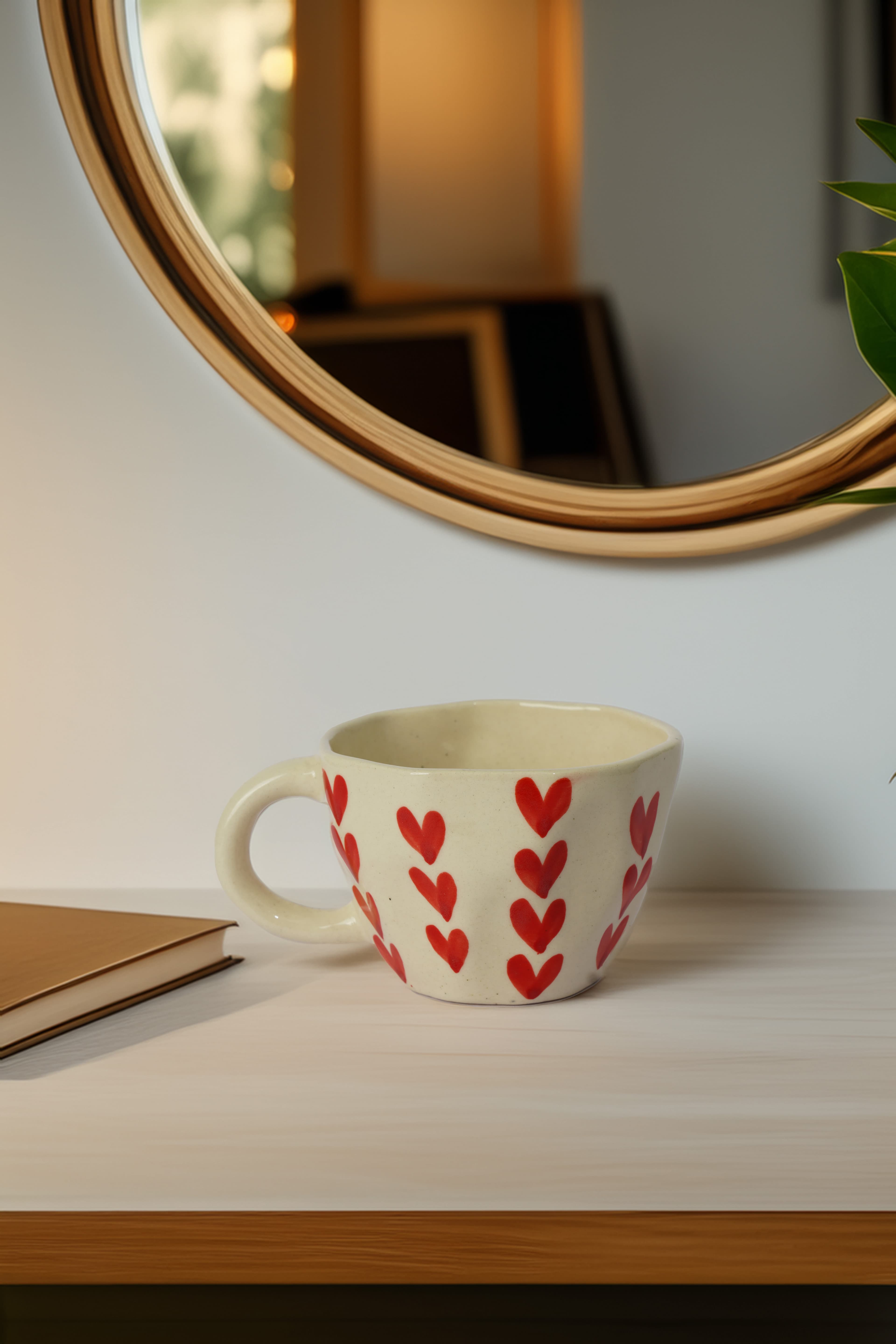 Red Hearts Handmade Ceramic Cup