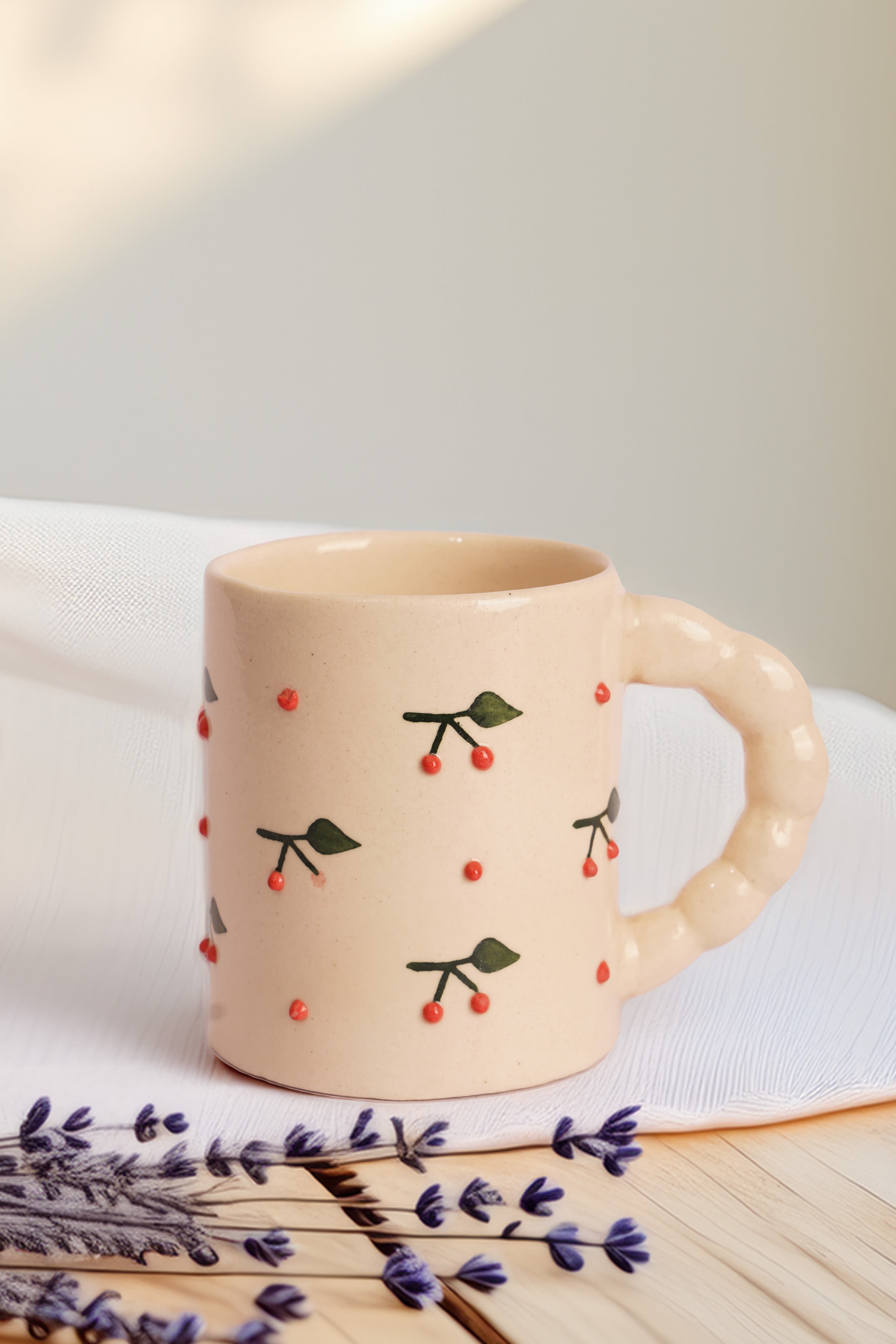 Sweet Cherry Branch Handmade Ceramic Mug 4