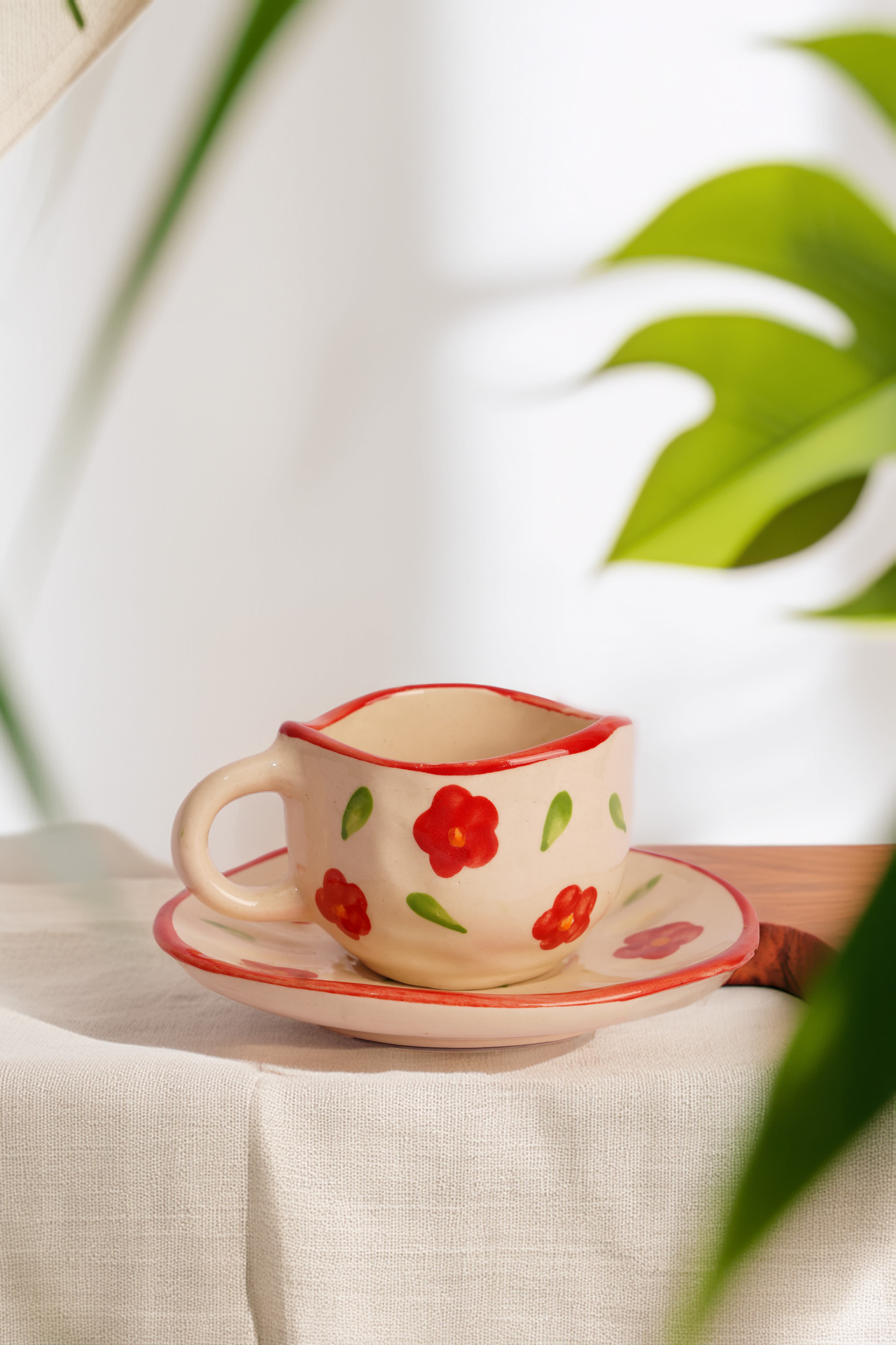 Red Poppy Garden Handmade Ceramic Cup & Saucer Set 3