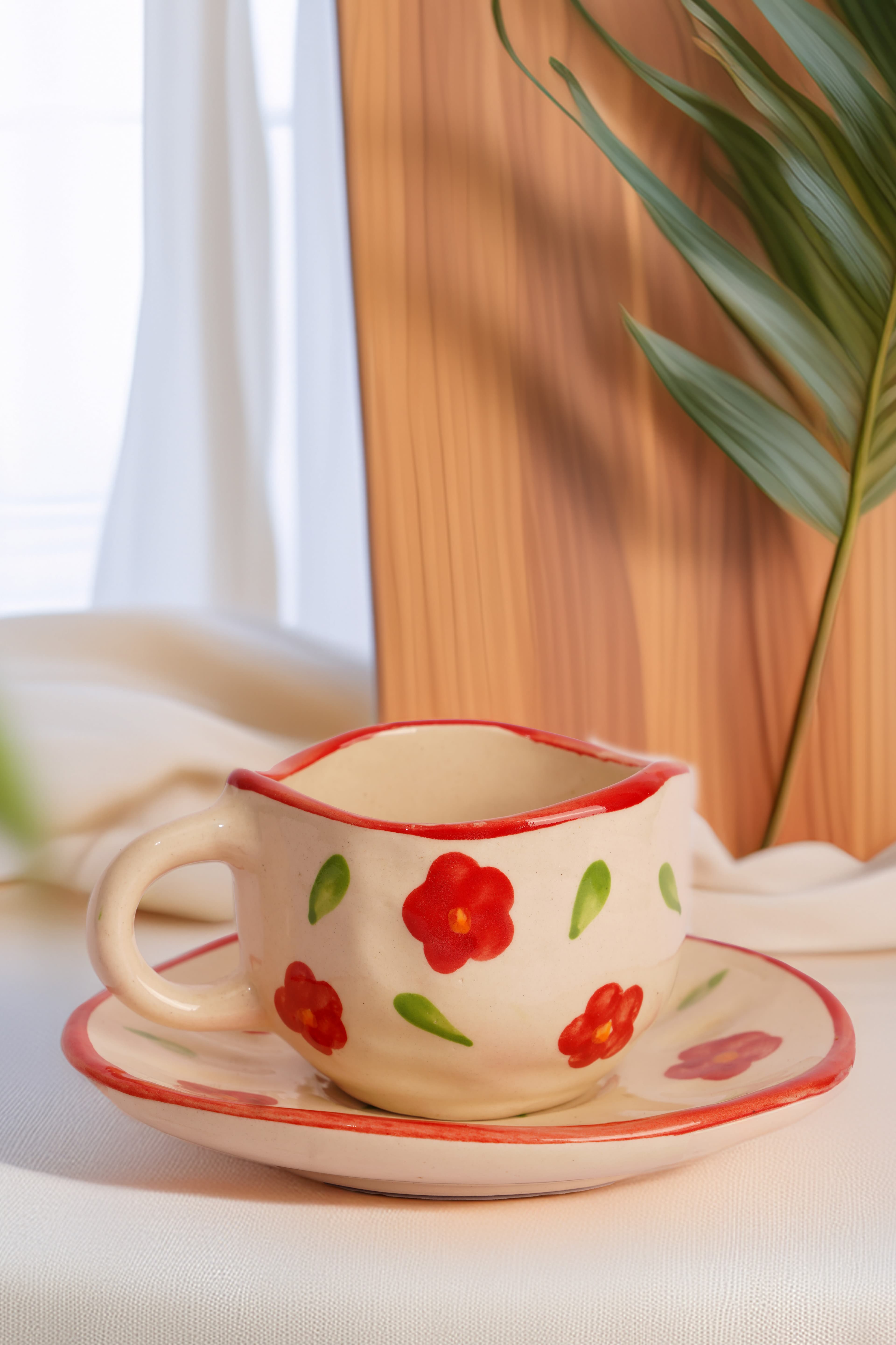 Red Poppy Garden Handmade Ceramic Cup & Saucer Set
