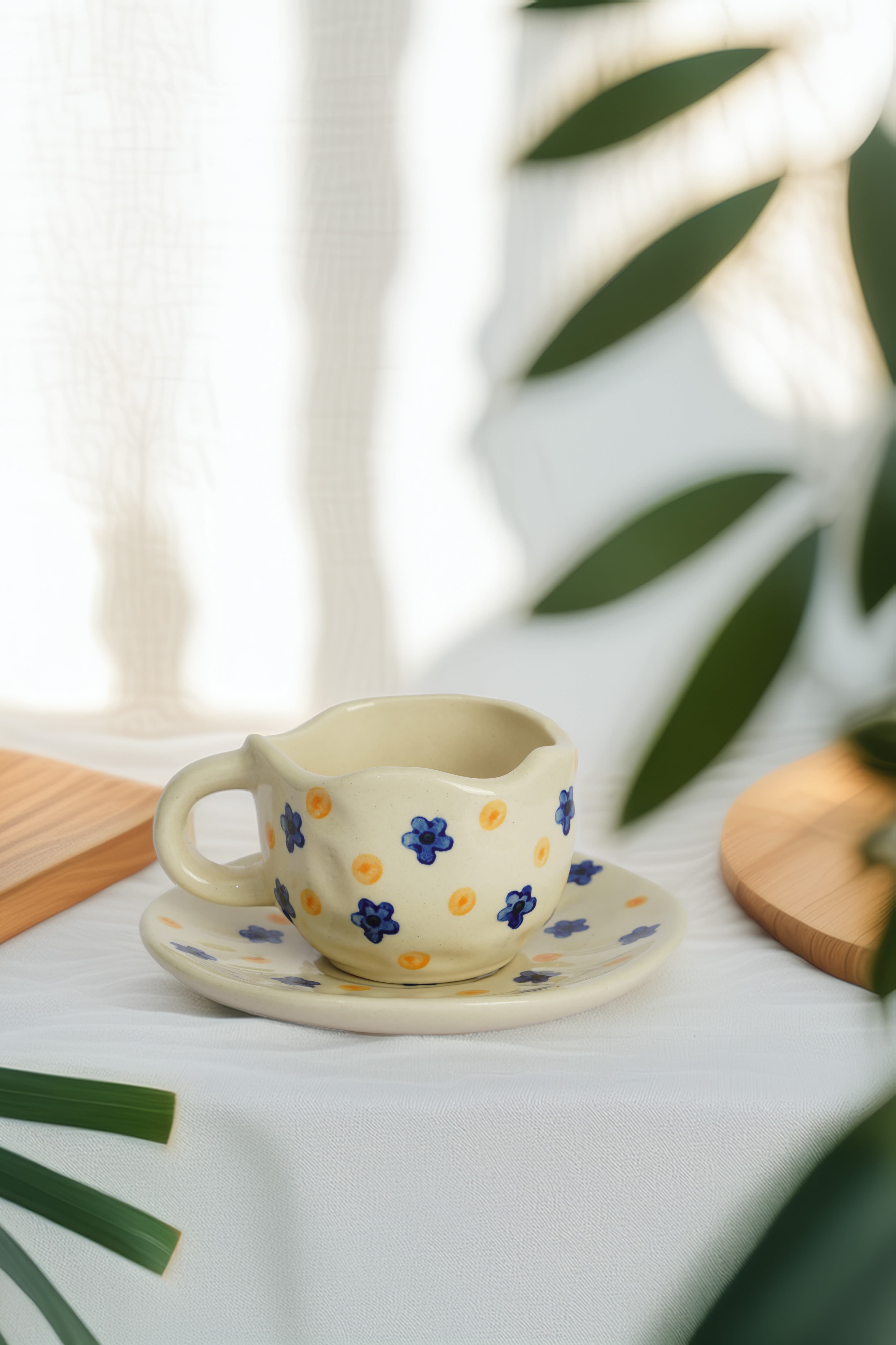 Blue Blossom Garden Handmade Ceramic Cup & Saucer Set 4