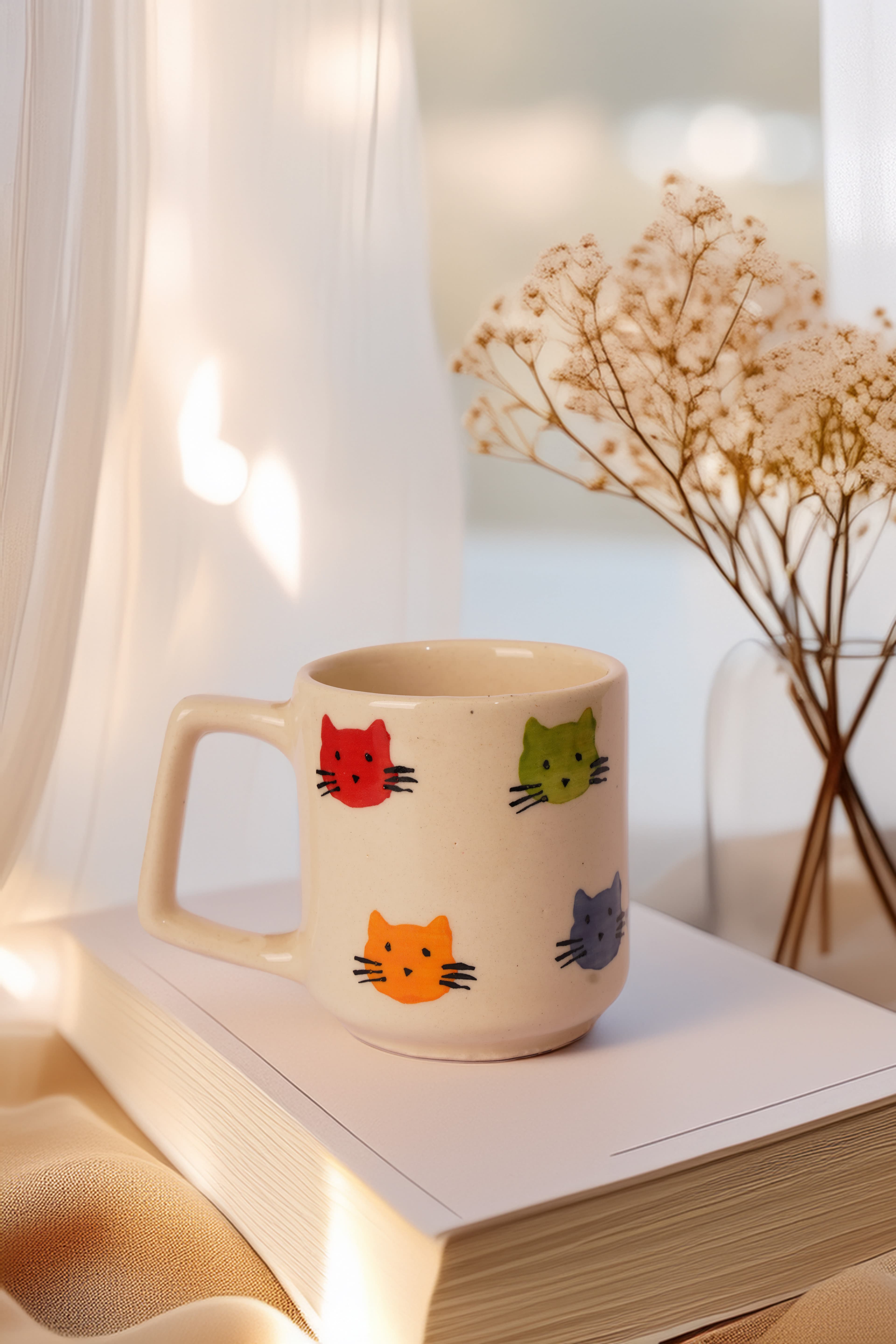 Colorful Cat Friends Handmade Ceramic Cup 