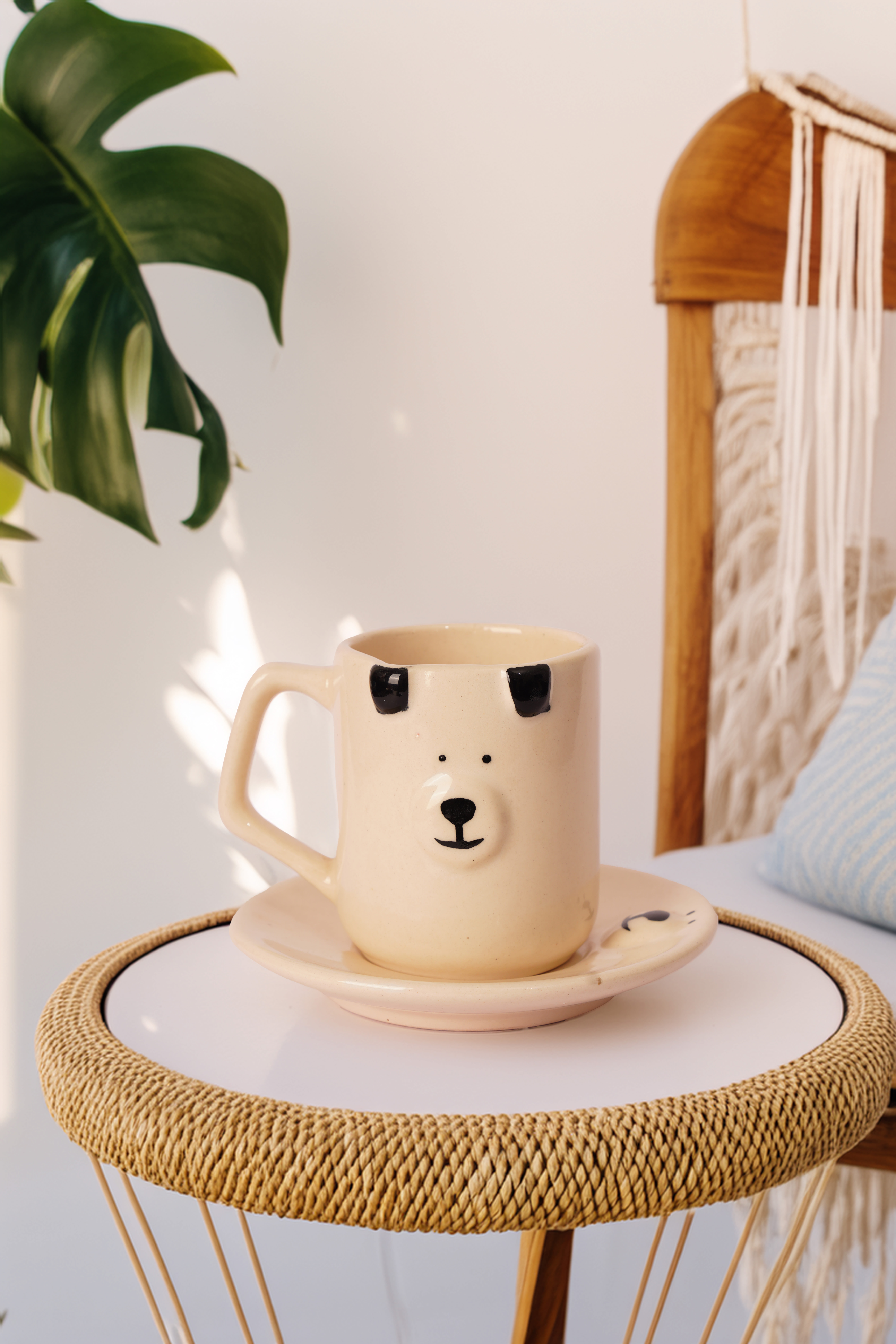Cute Bear Face Handmade Ceramic Cup and Saucer Set 4