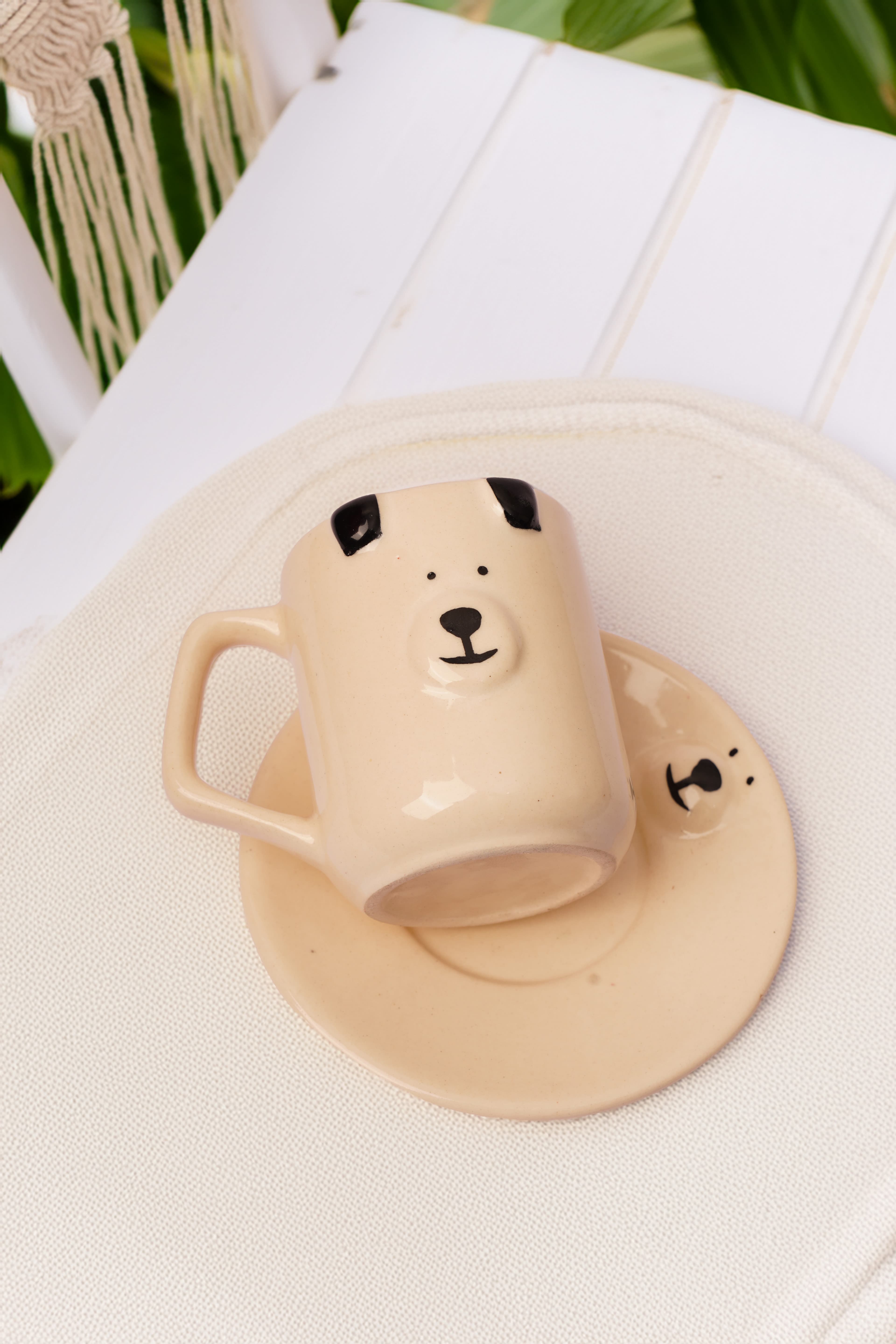 Cute Bear Face Handmade Ceramic Cup and Saucer Set 3