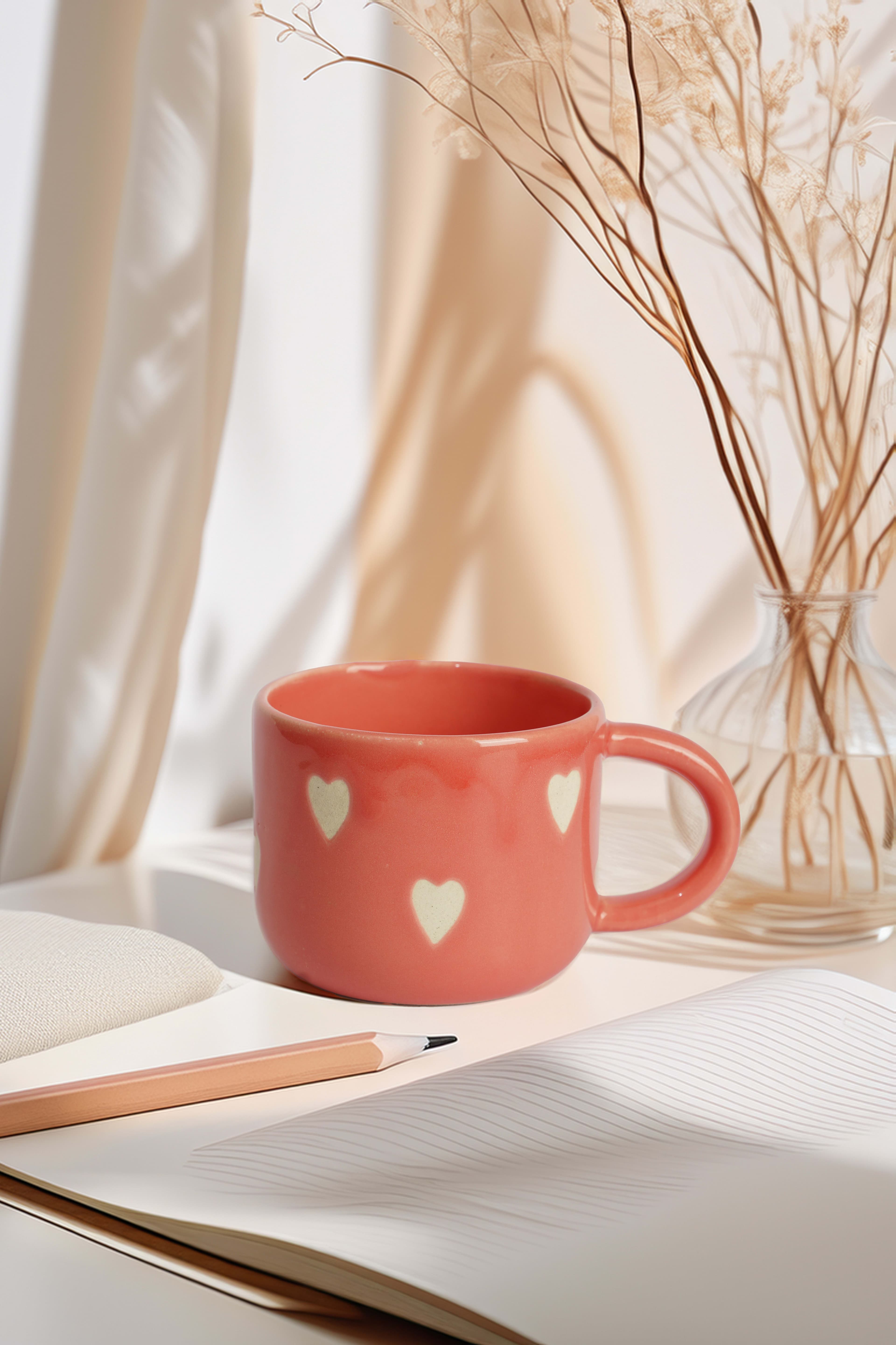 Coral Heart Pink Handmade Ceramic Cup